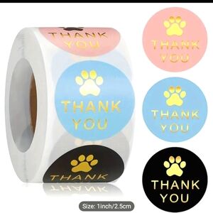 RESERVED 2 Rolls Of 500 Thank You Dog Paw Stickers Roll - Multicolor